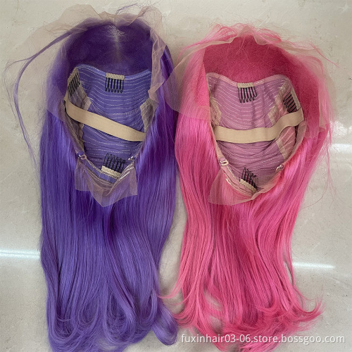 China Suppliers Alibaba Online Dropshipping Private Label Purple Pink Brown Orange Blue Green Color Short Transparent Lace Wigs